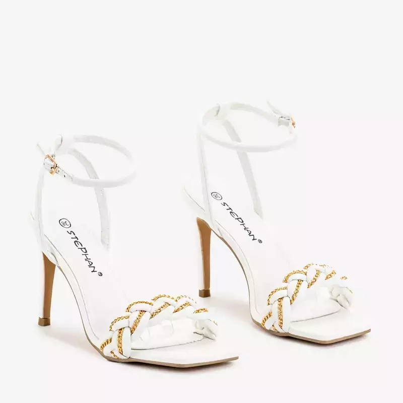 OUTLET White women's sandals on a high heel Tenedi - Footwear
