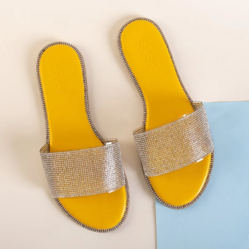 OUTLET Yellow women's slippers with cubic zirconia Verina - Footwear