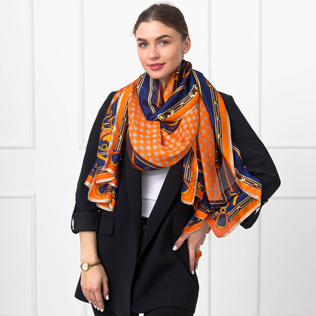 Orange women's striped scarf - Accessories