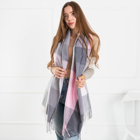 Pink and gray ladies 'warm checkered scarf - Accessories