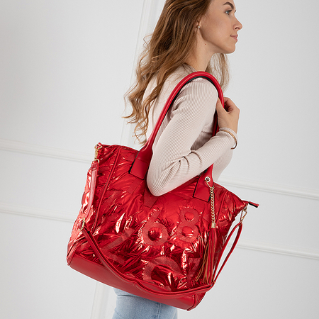 Red large women's quilted handbag - Handbags