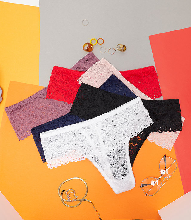 Set of women's lace thong panties PLUS SIZE 6 / pack - Underwear