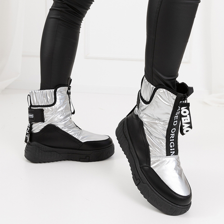 Silver women's platform snow boots with Norida inscriptions - Footwear
