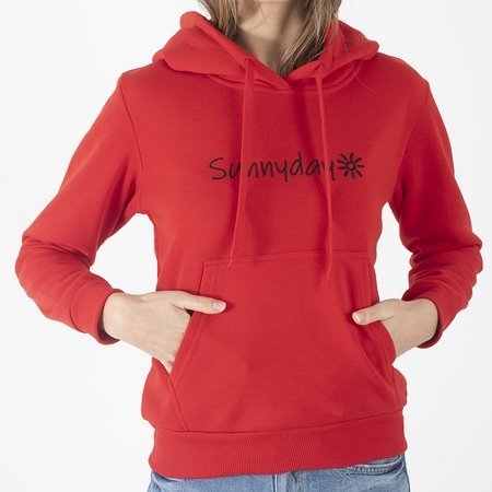 Warm red women's sweatshirt with the inscription - Clothing
