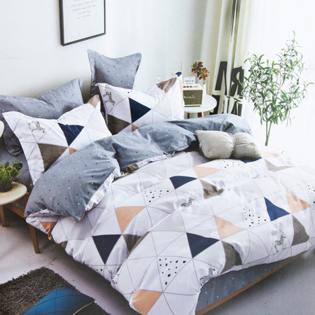 White cotton bedding with triangles 160x200 3-pieces set - Bed linen