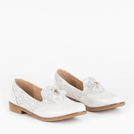 White women's moccasins with lace and brocade Kazeti - Footwear