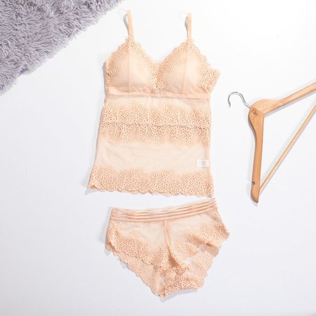 Women's beige lingerie set with lace - Underwear