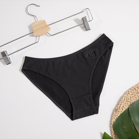 Women's black cotton panties with decoration - Underwear