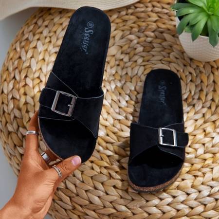 Women's black slippers with a Lovinka buckle - Footwear