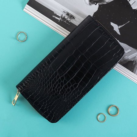 Women's black wallet with embossing - Accessories
