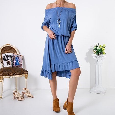 Women's blue asymmetrical dress a'la spanish - Clothing