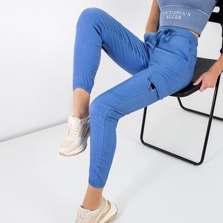 Women's blue cargo pants with pockets - Clothing