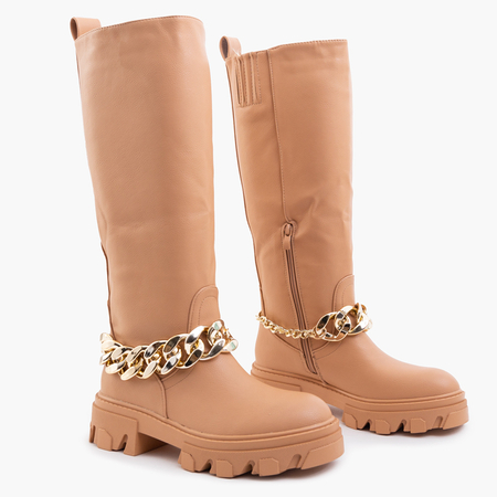 Women's brown boots with a chain Sudzi- Shoes