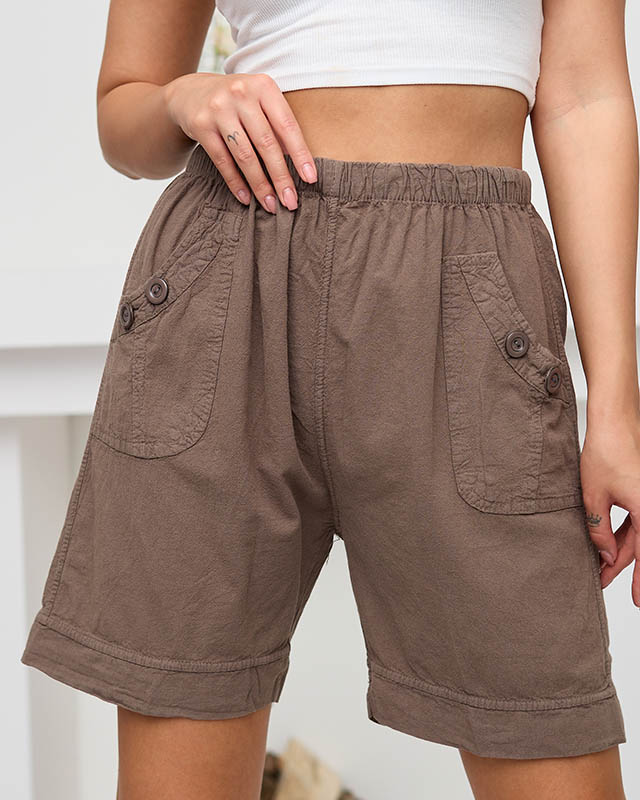 Women's cotton shorts with khaki buttons - Clothing