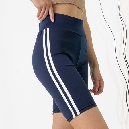 Women's navy blue cycling shorts with stripes - Clothing