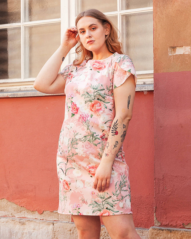 Women's pink simple floral dress - Clothing