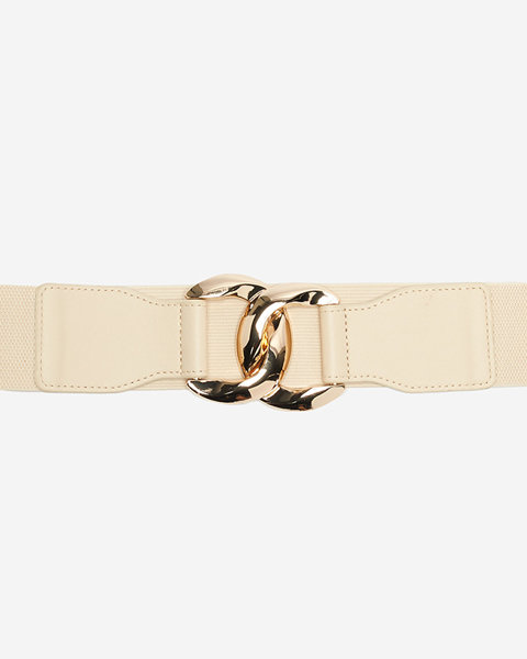 Beige elastic belt with large golden buckle - Accessories