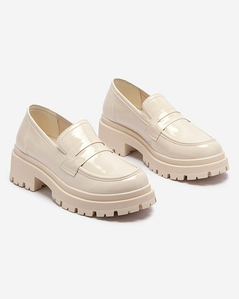 Beige lacquered moccasins for women Noppel Footwear