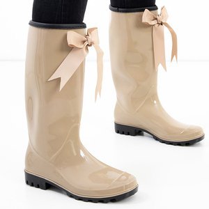 Beige long women's rain boots with a Ronay bow - Shoes
