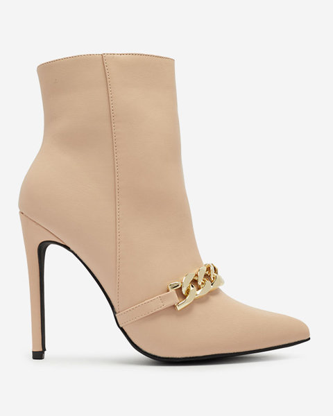 Beige stiletto boots decorated with a chain Rittle- Footwear