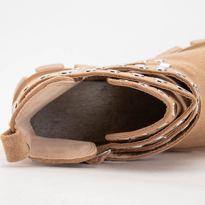Beige women's flat-heeled boots with rhinestones Orimis - Footwear