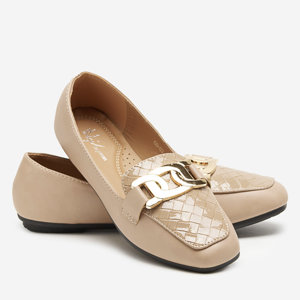 Beige women's moccasins with decorated square toe Torisa - Footwear