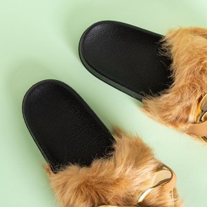 Beige women's slippers with fur Goldie - Footwear