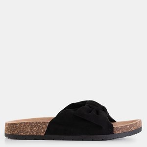 Black Women's Slippers with Sun and Fun Bow - Footwear