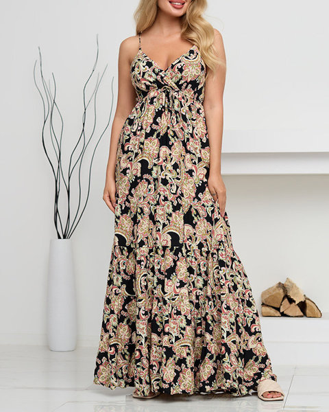 Black airy women's dress with flowers - Clothing