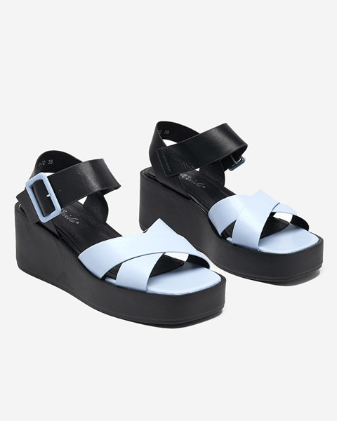 Black and blue women's eco leather sandals on the Scozi wedge - shoes