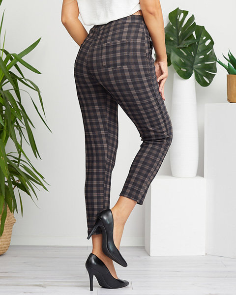 Black and brown checkered women's treggings with pocket details - Clothing