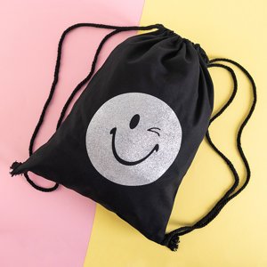 Black bag-type backpack with glitter emoticon print - Accessories