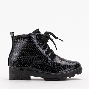 Black children's ankle boots with embossing and binding Alalai - Footwear