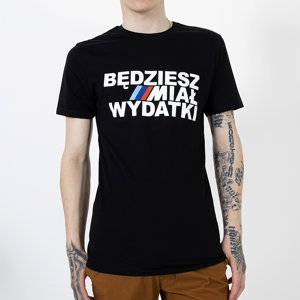 Black cotton t-shirt for men with print - Clothing