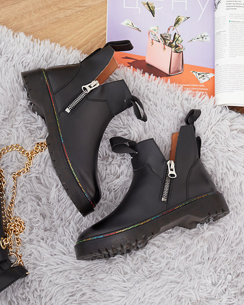Black eco-leather women's boots with Odeta zipper - Footwear