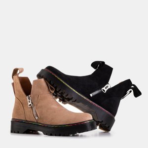 Black eco-suede women's boots with a Odeta zipper - Footwear