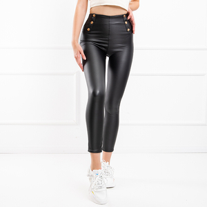 Black high waisted eco-leather leggings for women - Clothing