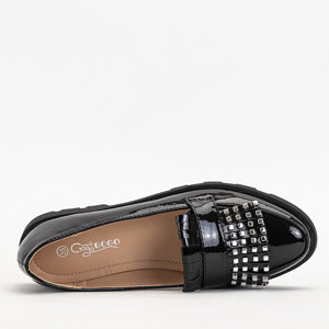 Black lacquered moccasins with rhinestones Fanreso - Footwear