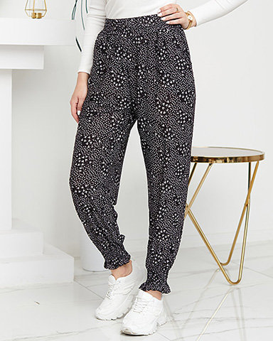 Black patterned airy women's trousers - Clothing