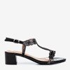 Black sandals on a low post with cubic zirconias Doremies - Footwear