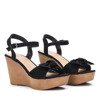 Black wedge sandals with a decorative bow Doria - Footwear