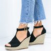 Black wedge sandals with openwork Fastina finish - Footwear 1