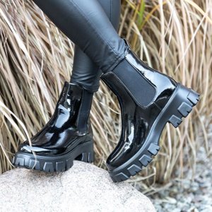 Black women's boots made of eco-patent leather Narikas - Footwear