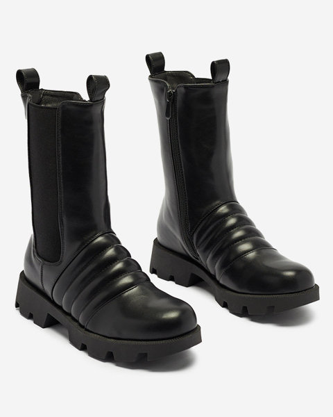 Black women's boots on a thicker sole and embossing Ferita- Footwear