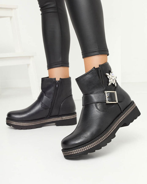 Black women's boots with zircons Araffa- Footwear
