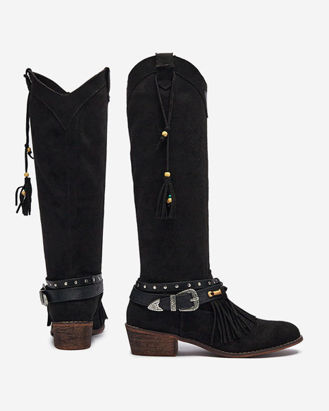 Black women's cowboy boots with Clarosai embellishments - Footwear