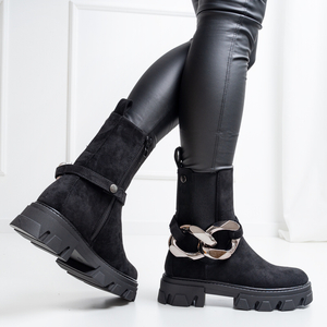 Black women's eco-suede ankle boots with a chain Verta - Footwear
