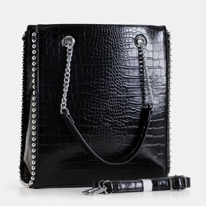 Black women's handbag with snake skin embossing - Accessories