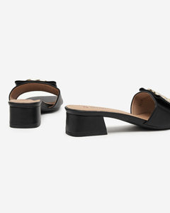 Black women's heeled flip-flops with zircon ornament Inolesi - Footwear