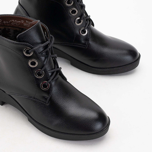 Black women's lace-up ankle boots with a flat heel Tivera - Footwear
